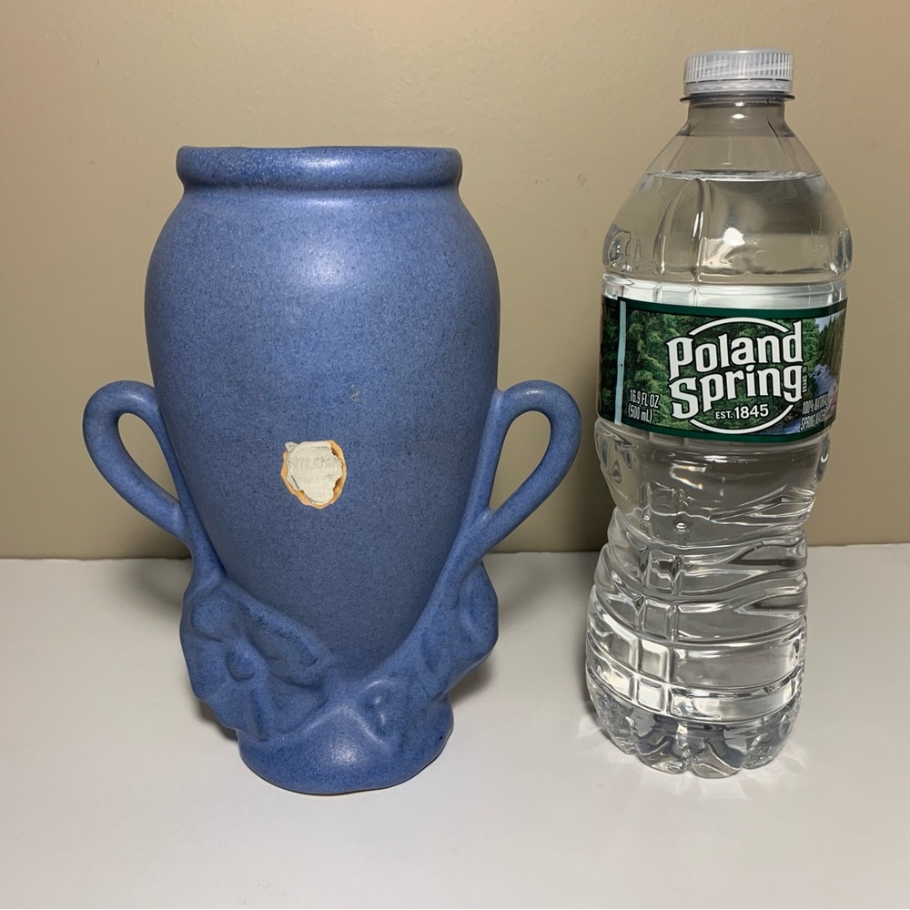Vintage Niloak Pottery Vase Blue Ornate 7 inches tall as is
